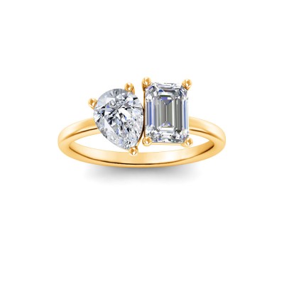 2 Ctw Pear & Emerald Lab Diamond Toi et Moi Two Stone Ring
