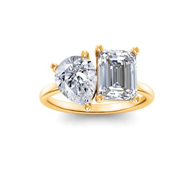 4 Ctw Pear & Emerald Lab Diamond Toi et Moi Two Stone Ring