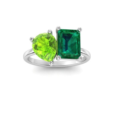 4 Ctw Pear & Emerald Birthstone Toi et Moi Two Stone Ring