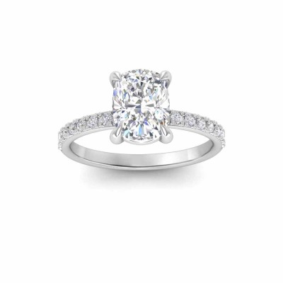 2 Ct Elongated Cushion Lab Diamond & .16 Ctw Diamond Whisper Pavé Engagement Ring