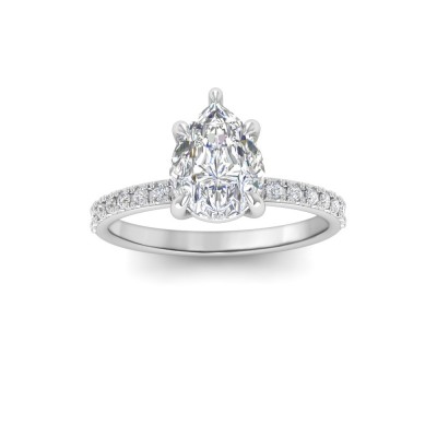 2 Ct Pear Moissanite & .16 Ctw Diamond Whisper Pavé Engagement Ring