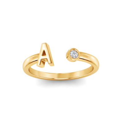 Birthstone Initial Open Ring A