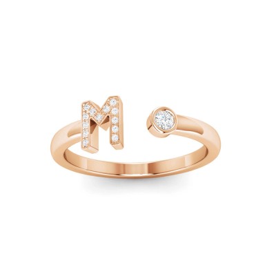 CZ & Birthstone Initial Open Ring M