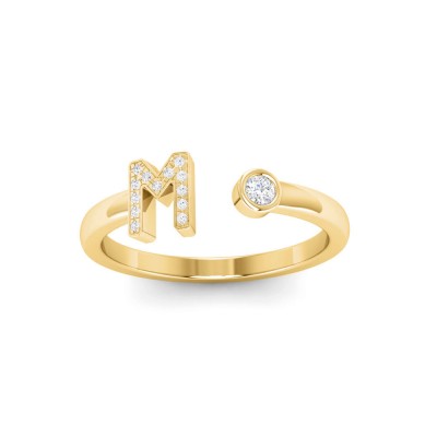 CZ & Birthstone Initial Open Ring M