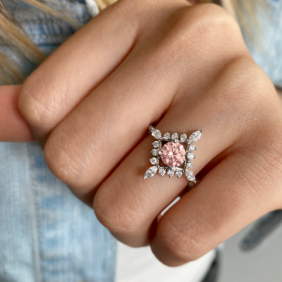 .75 Ct Morganite & .57 ctw Diamond Flora Vintage Halo Engagement Ring