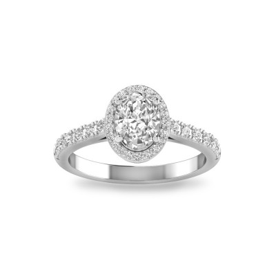 1 Ct Oval Lab Diamond & .40 Ctw Diamond Pavé Halo Engagement Ring