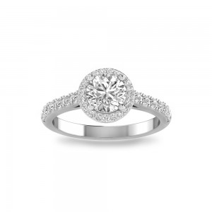 1 Ct Round Moissanite & .41 ctw Diamond Pavé Halo Engagement Ring
