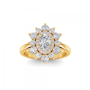 .50 Ct Oval Moissanite & .66 ctw Diamond Sunburst Halo Engagement Ring