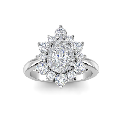 1.34 Ctw Pear Diamond Sunburst Halo Engagement Ring