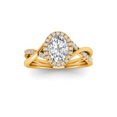 1 Ct Oval Moissanite & .26 Ctw Lab Diamond Halo Twist Vine Engagement Ring