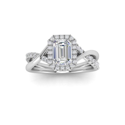 1 Ct Emerald Moissanite & .26 Ctw Lab Diamond Halo Twist Vine Engagement Ring
