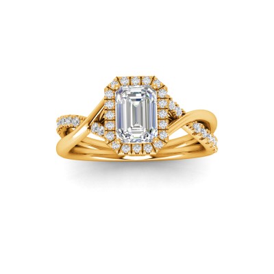 1 Ct Emerald Lab Diamond & .26 Ctw Halo Twist Vine Engagement Ring