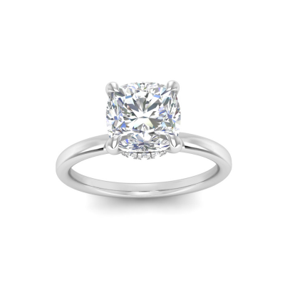 3 Ct Cushion Moissanite & .11 Ctw Diamond Secret Halo Engagement Ring