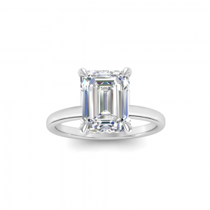1 Ct Emerald Cut Moissanite & .07 ctw Diamond Secret Halo Engagement Ring