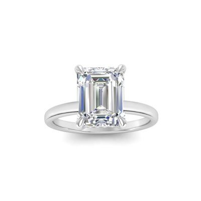 1 Ct Emerald Cut Moissanite & .08 Ctw Diamond Secret Halo Engagement Ring
