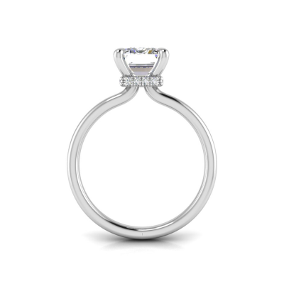2 Ct Emerald Cut Moissanite & .10 Ctw Diamond Secret Halo Engagement Ring
