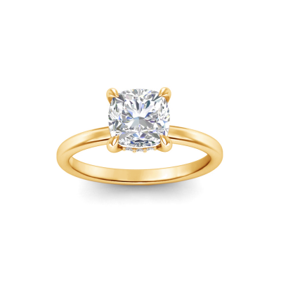 4 Ct Cushion Lab Diamond & .10 Ct Diamond Hidden Halo Engagement Ring