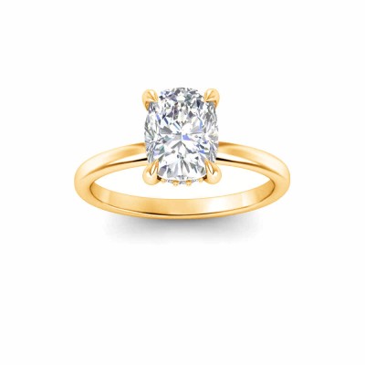 2.5 Ct Elongated Cushion Moissanite & .10 Ct Diamond Hidden Halo Engagement Ring