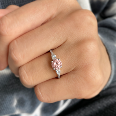 1 Ct Morganite & .40 ctw Diamond Cherish Three Stone Engagement Ring