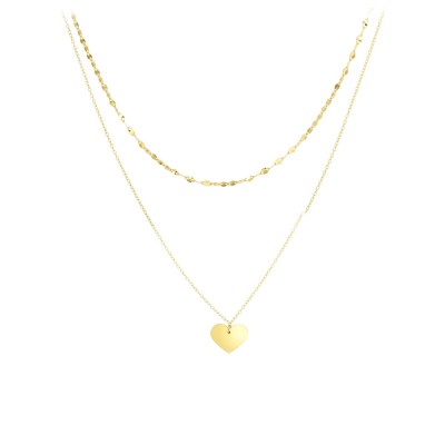 14K Gold Heart & Mirror Chain Multi-Strand Necklace
