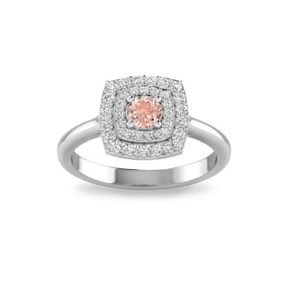 .25 Ct Morganite & .30 ctw Diamond Double Halo Engagement Ring