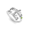 Birthstone Double Script Name Ring, Personalized Mother's Ring in Sterling Silver