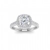 3 Ct Cushion Moissanite & .41 Ctw Diamond Pavé Halo Engagement Ring