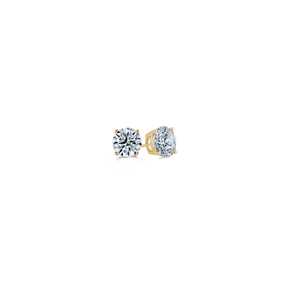 1 Ctw Round CZ Gold Stud Earrings