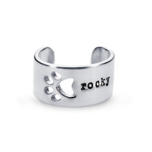 Wide Paw Print Name Ring