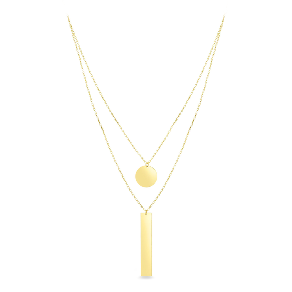 Gold Circle & Bar Charm Multi-Strand Necklace