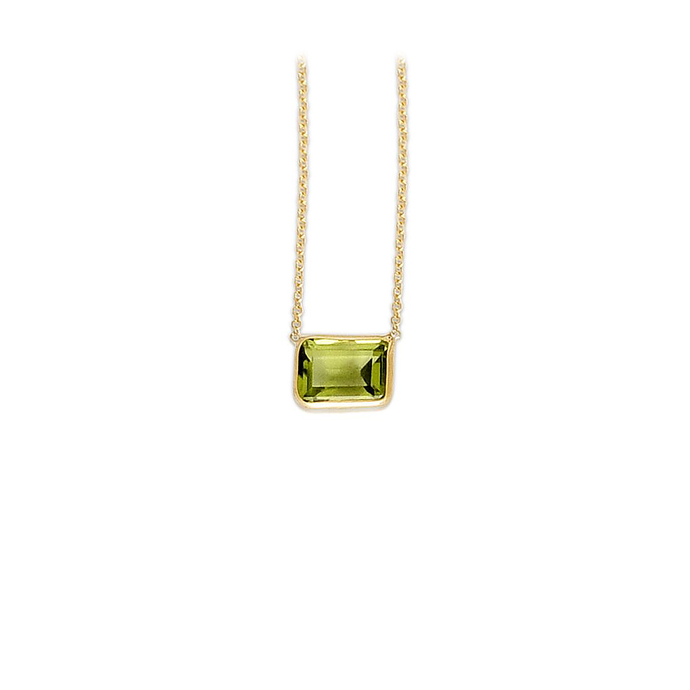 14K Gold Emerald Cut Peridot Necklace