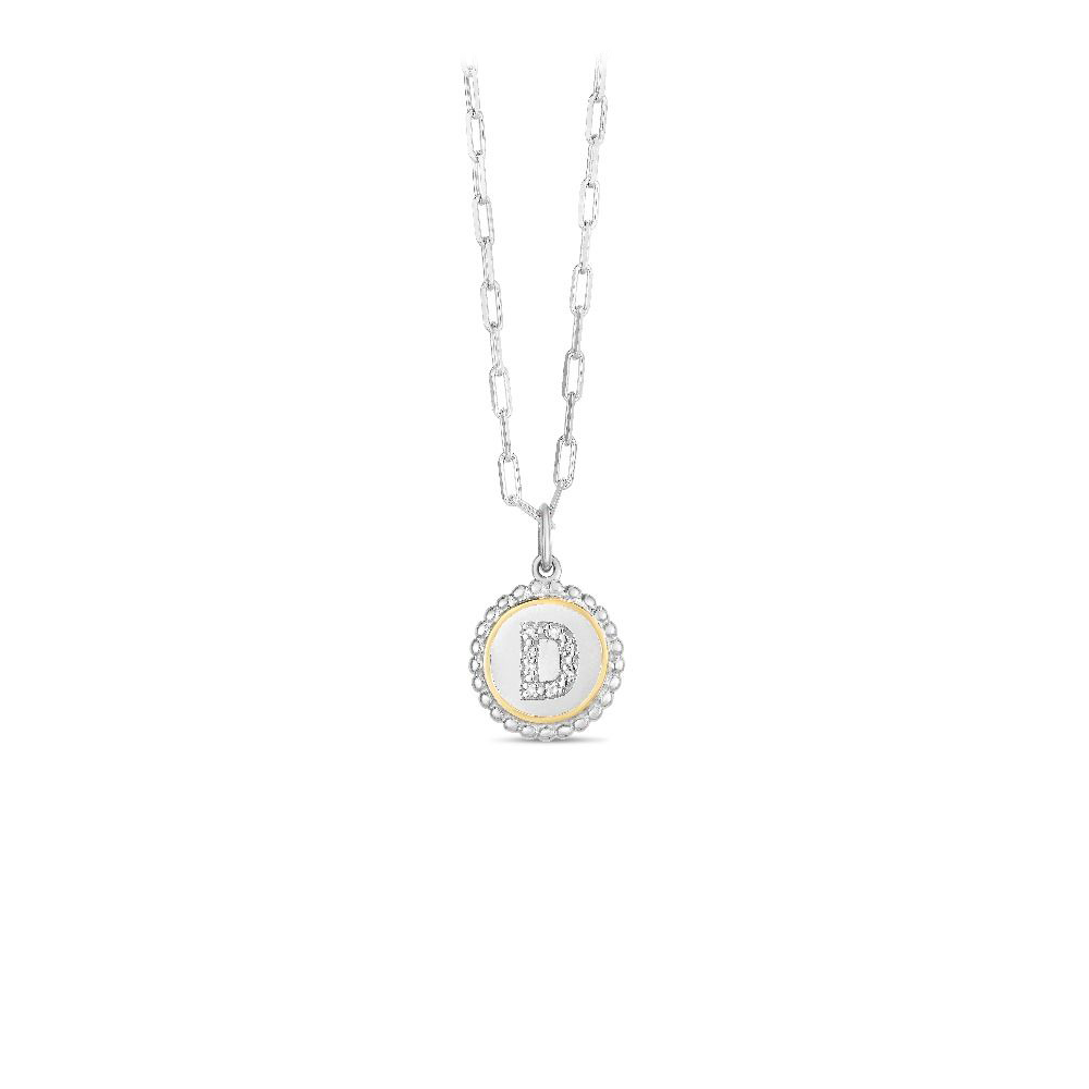 Silver, Gold & Diamond Initial Letter Necklace D