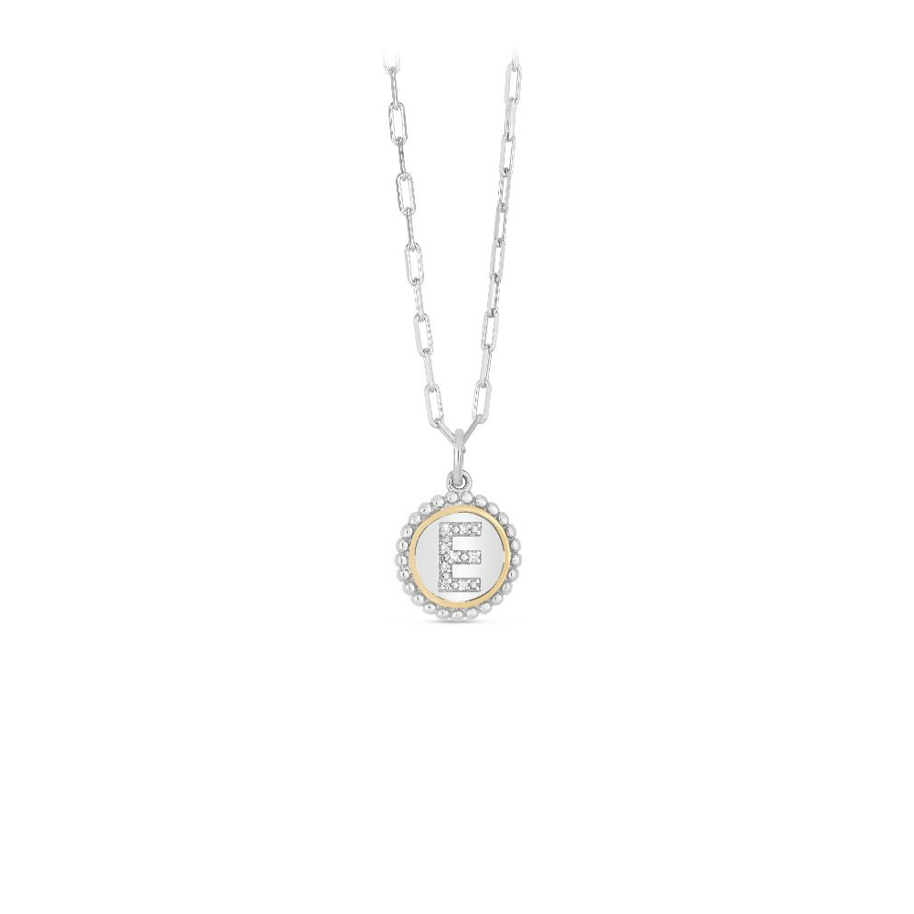 Silver, Gold & Diamond Initial Letter Necklace E