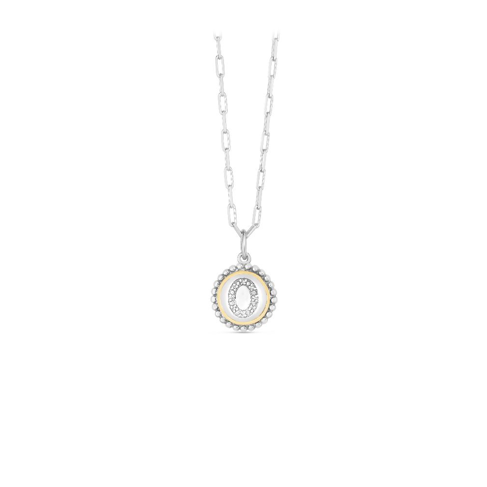Silver, Gold & Diamond Initial Letter Necklace O