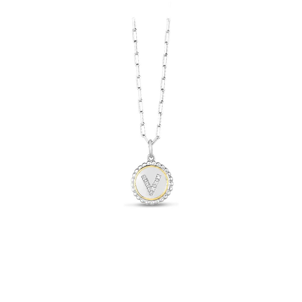 Silver, Gold & Diamond Initial Letter Necklace V