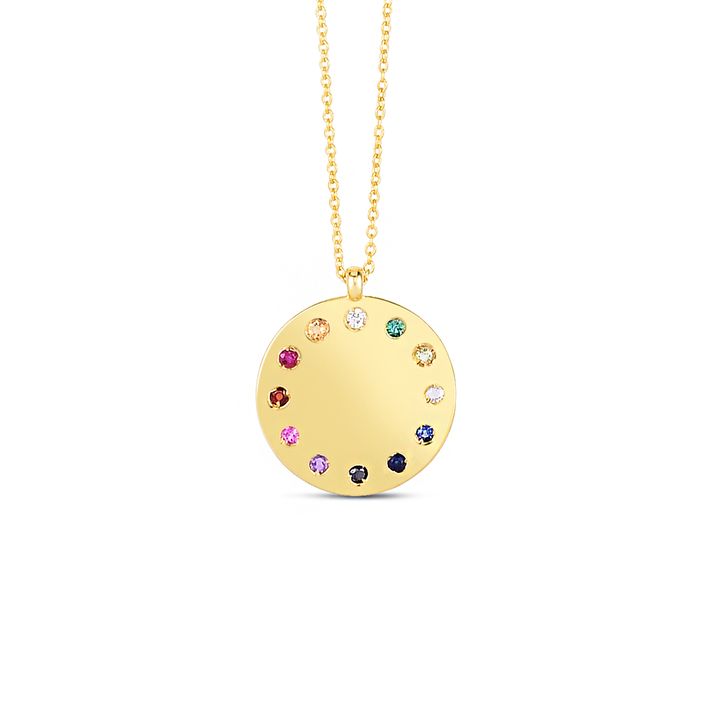 Gold Rainbow Gemstone Dial Round Charm Necklace