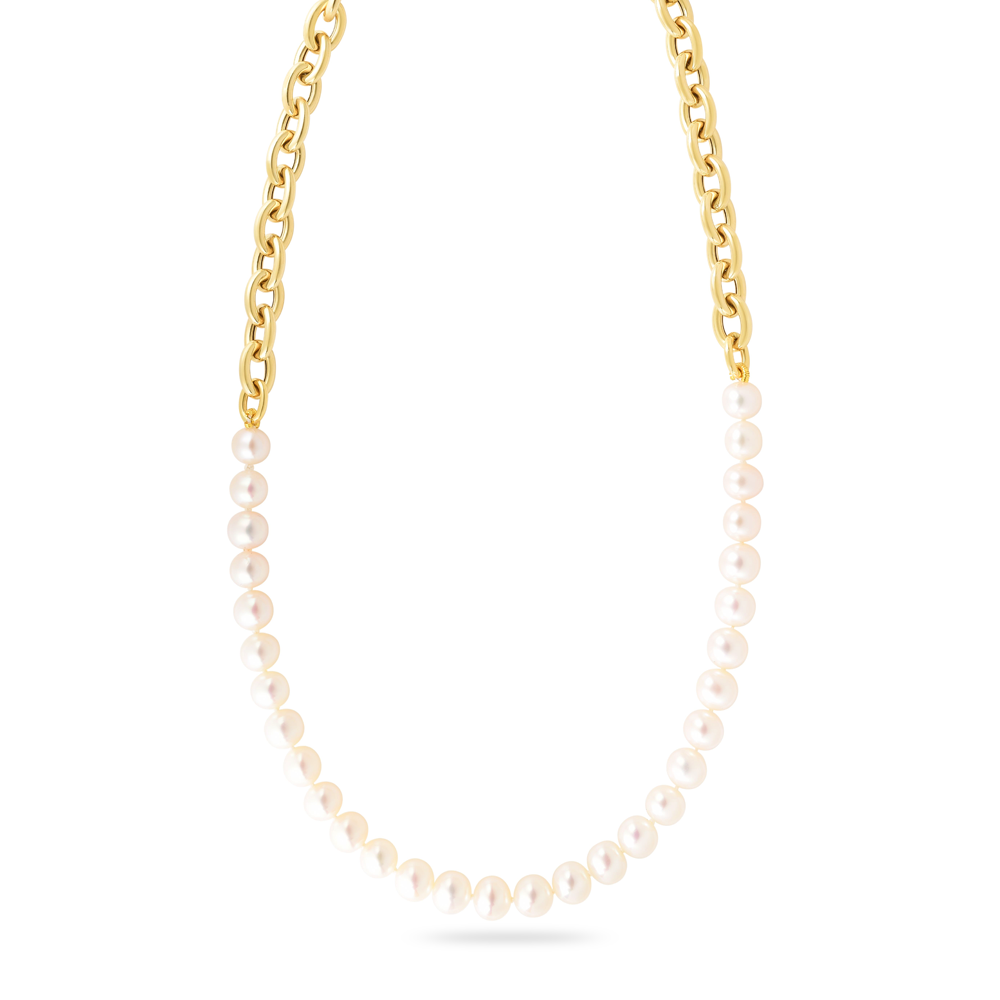 Gold & Pearl Rolo Chain Necklace