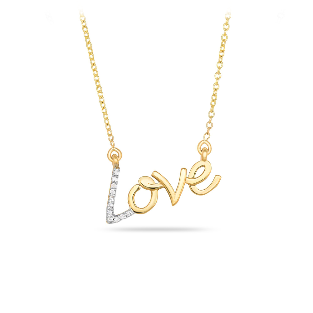Gold & Diamond Love Script Necklace