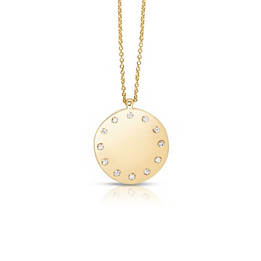 Gold & Diamond Dial Round Charm Necklace