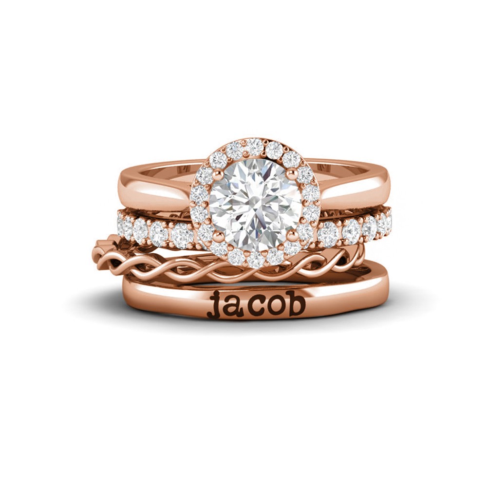 Twine Personalized Halo Engagement Ring Stack
