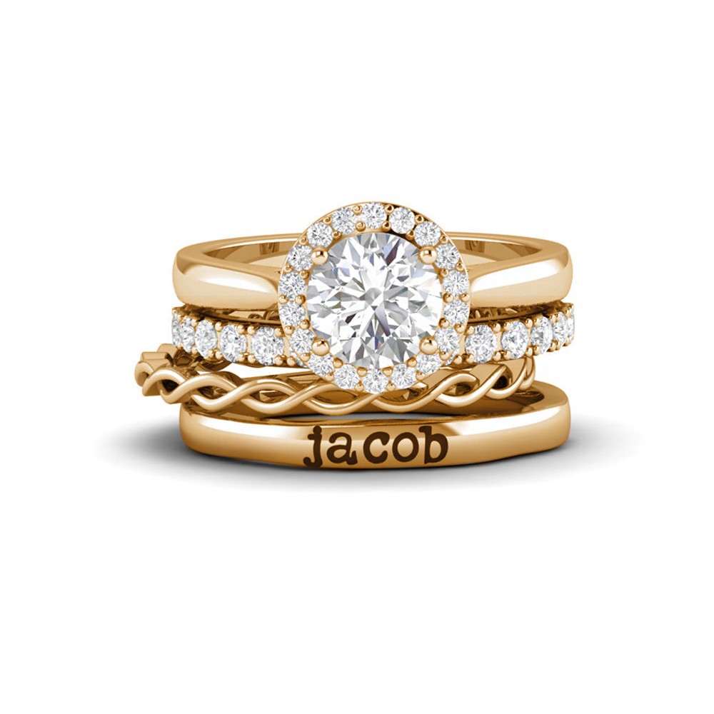 Lab Diamond Halo Twine Personalized Engagement Ring Stack