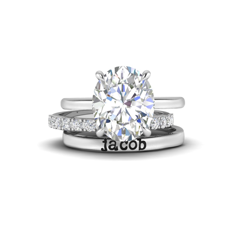 4.21 Ctw Oval CZ Hidden  Halo Personalized Engagement Ring Stack