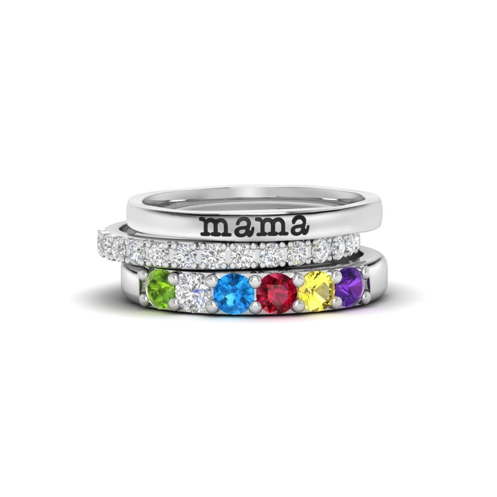 Six Birthstone Mothers Ring Stack