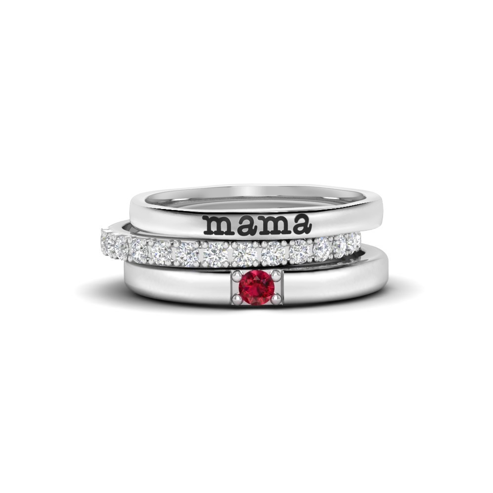 One Birthstone Mothers Ring Stack
