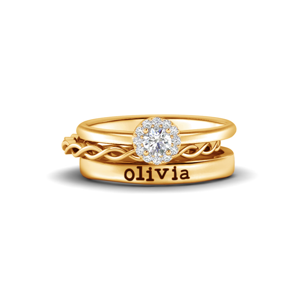 Lab Diamond Twine Halo Personalized Promise Ring Stack