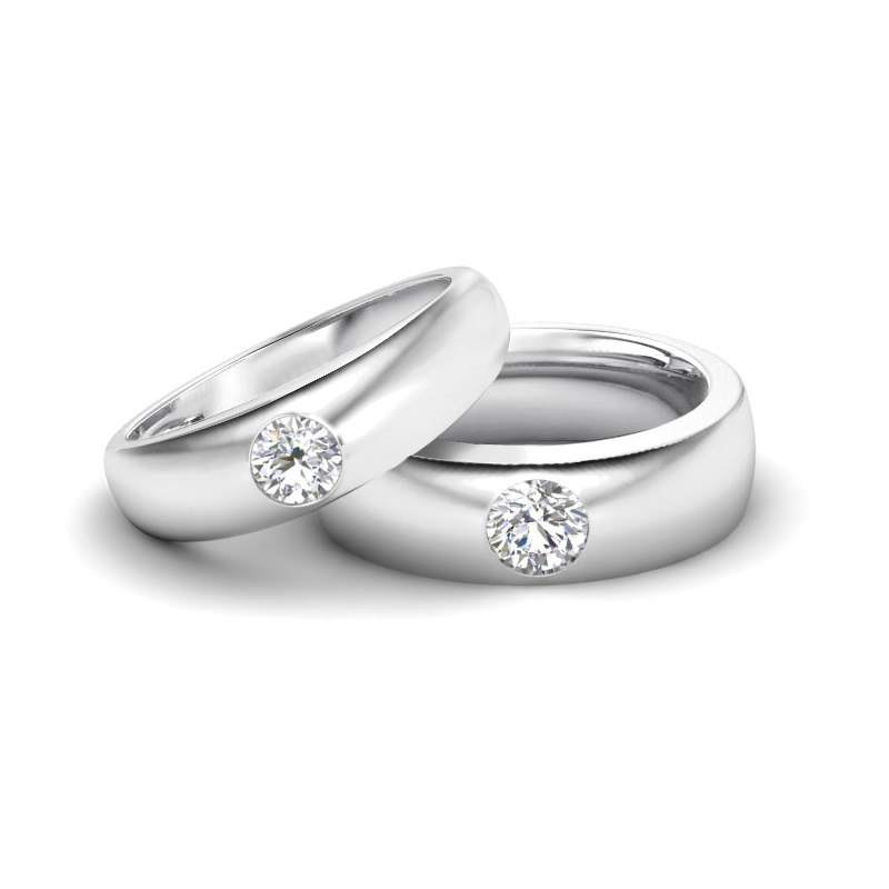 Moissanite Center Dome Wedding Bands Couples Rings Set