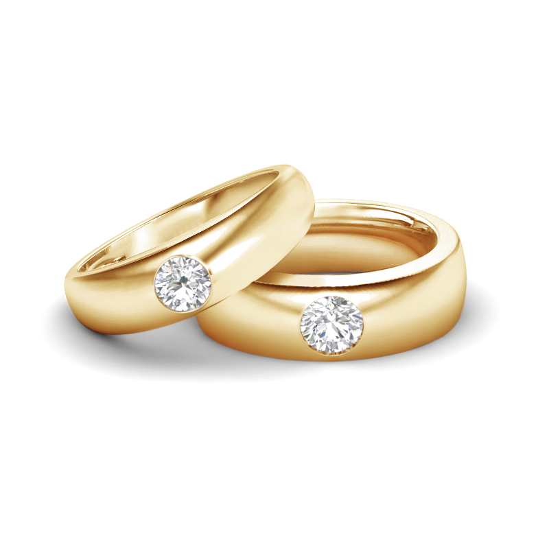 Diamond Center Dome Wedding Bands Couples Rings Set