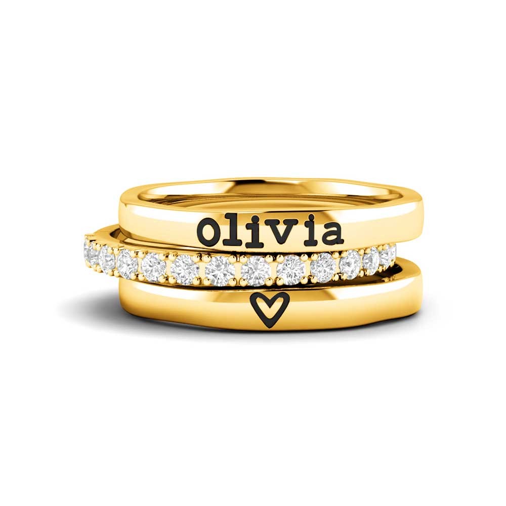 Diamond Love You Personalized Ring Stack