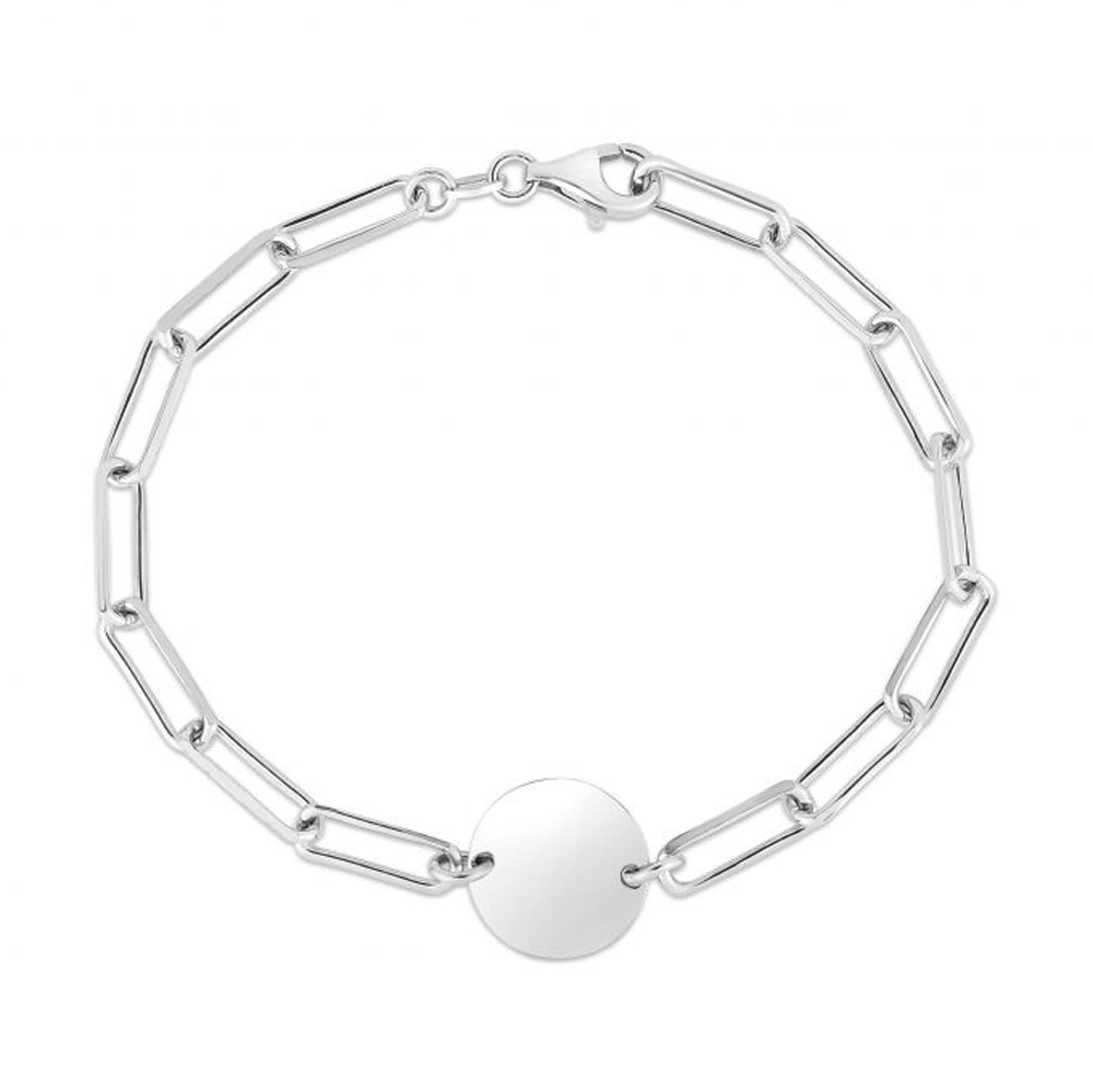 Silver Circle Charm Paperclip Bracelet