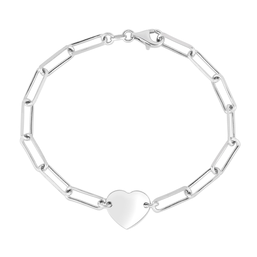 Silver Heart Charm Paperclip Bracelet